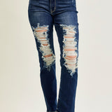 Lisse Mid Rise Ripped Straight Fit Jeans