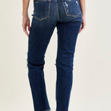 Lisse Mid Rise Ripped Straight Fit Jeans