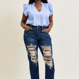 Lisse Mid Rise Ripped Straight Fit Jeans - PLUS