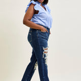 Lisse Mid Rise Ripped Straight Fit Jeans - PLUS