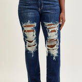 Lisse Mid Rise Ripped Straight Fit Jeans - PLUS