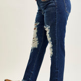 Lisse Mid Rise Ripped Straight Fit Jeans - PLUS