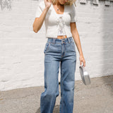 Clementine High Rise Double Button Wide Leg Denim Jeans