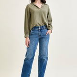 Clementine High Rise Double Button Wide Leg Denim Jeans