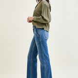 Clementine High Rise Double Button Wide Leg Denim Jeans
