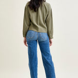 Clementine High Rise Double Button Wide Leg Denim Jeans