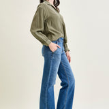 Clementine High Rise Double Button Wide Leg Denim Jeans