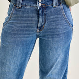 Clementine High Rise Double Button Wide Leg Denim Jeans