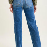 Clementine High Rise Double Button Wide Leg Denim Jeans