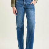 Clementine High Rise Double Button Wide Leg Denim Jeans
