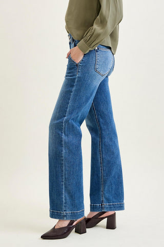 Clementine High Rise Double Button Wide Leg Denim Jeans
