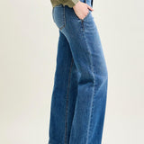 Clementine High Rise Double Button Wide Leg Denim Jeans