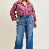 Clementine High Rise Double Button Wide Leg Denim Jeans - PLUS