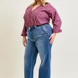 Clementine High Rise Double Button Wide Leg Denim Jeans - PLUS