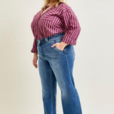 Clementine High Rise Double Button Wide Leg Denim Jeans - PLUS
