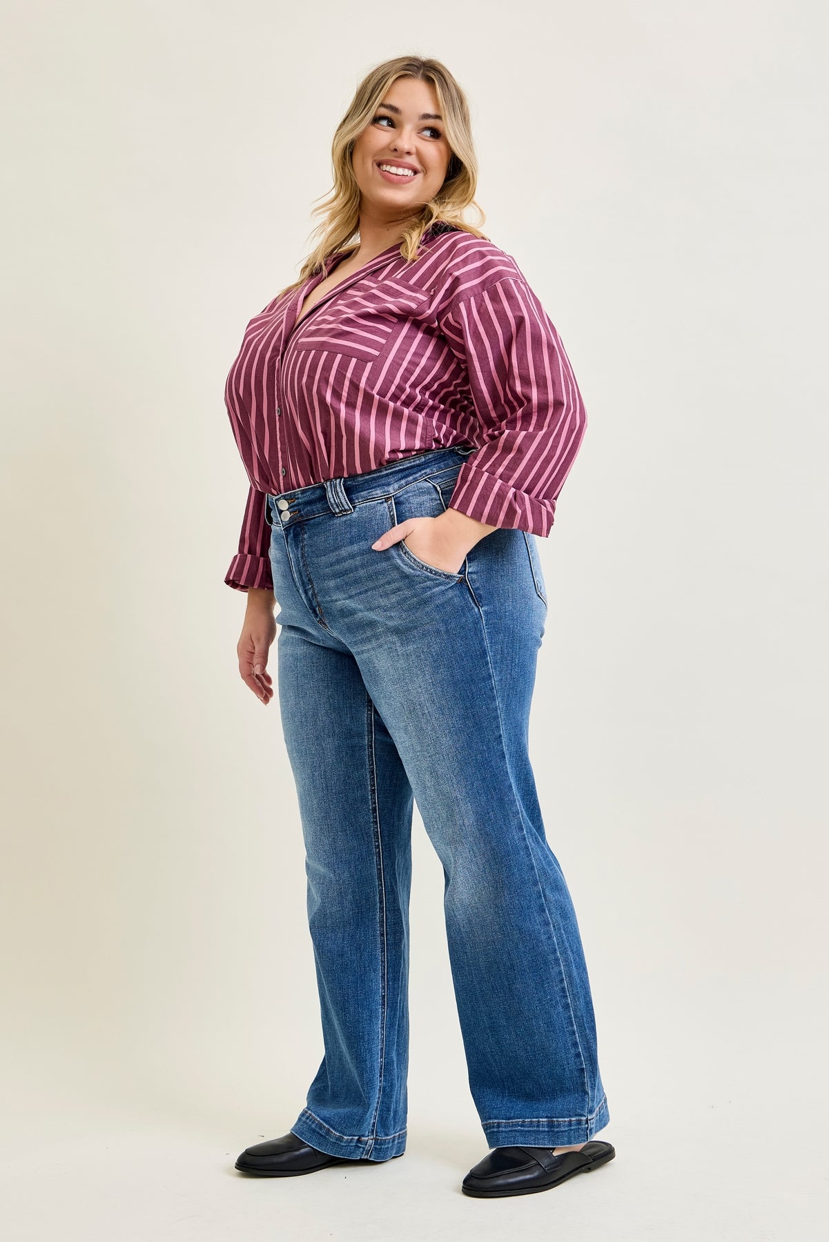 plus size denim dress pants Women'S Plus Size High Waisted Straight Wide Leg Stretch Denim Jean Pants with Pockets