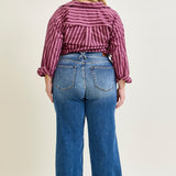 Clementine High Rise Double Button Wide Leg Denim Jeans - PLUS