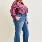 Clementine High Rise Double Button Wide Leg Denim Jeans - PLUS