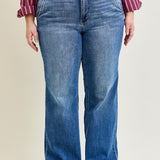Clementine High Rise Double Button Wide Leg Denim Jeans - PLUS