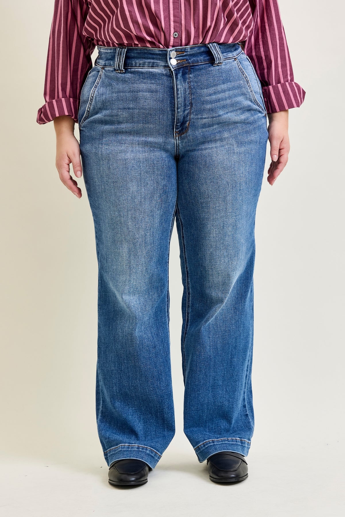 plus size denim dress pants Final Sale Plus Size 2pc Strapless Crop Top and Pants Set in Denim