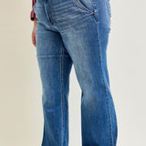 Clementine High Rise Double Button Wide Leg Denim Jeans - PLUS