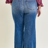 Clementine High Rise Double Button Wide Leg Denim Jeans - PLUS