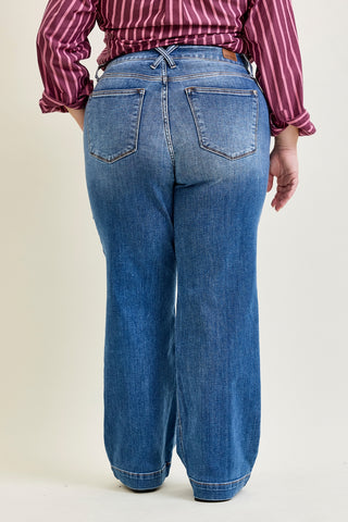Clementine High Rise Double Button Wide Leg Denim Jeans - PLUS