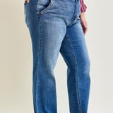 Clementine High Rise Double Button Wide Leg Denim Jeans - PLUS