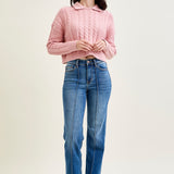 Sally High Rise Front Seam Detail & Cuffed Straight Fit Jeans