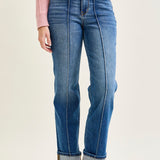 Sally High Rise Front Seam Detail & Cuffed Straight Fit Jeans