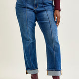 Sally High Rise Front Seam Detail & Cuffed Straight Fit Jeans - PLUS