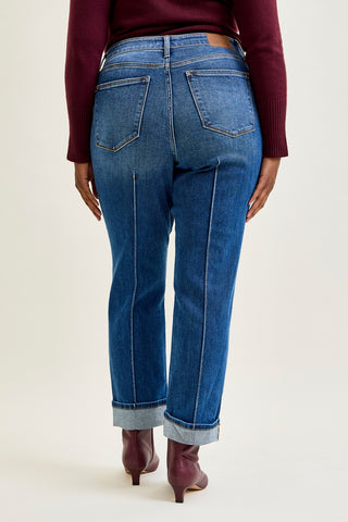 Sally High Rise Front Seam Detail & Cuffed Straight Fit Jeans - PLUS