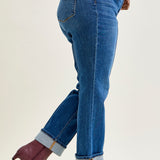 Sally High Rise Front Seam Detail & Cuffed Straight Fit Jeans - PLUS