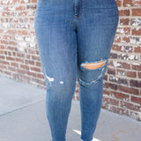 Andrea High Waist Skinny Jeans with Rips - PLUS