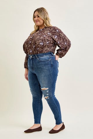 Andrea High Waist Skinny Jeans with Rips - PLUS