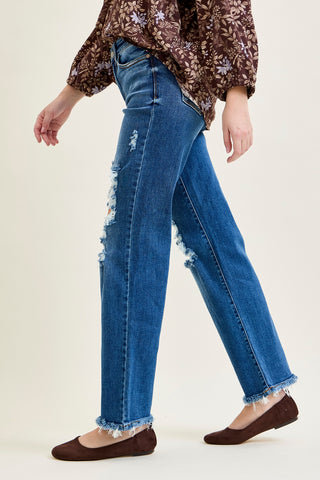 Lauren Mid Rise Distressed Dad Jeans