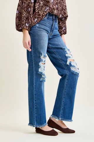 Lauren Mid Rise Distressed Dad Jeans