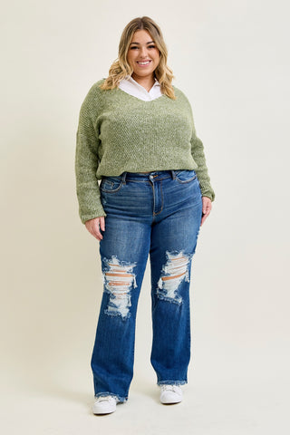 Lauren Mid Rise Distressed Dad Jeans - PLUS