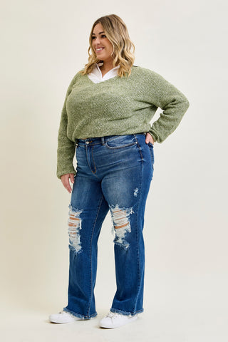 Lauren Mid Rise Distressed Dad Jeans - PLUS