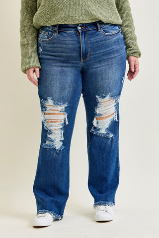 Lauren Mid Rise Distressed Dad Jeans - PLUS