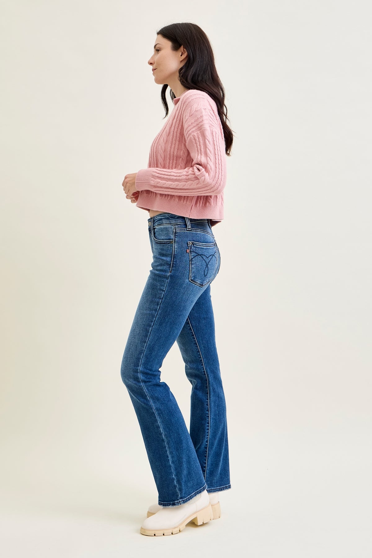 Judy Blue High Waist Boyfriend Jeans - Double Rolled Cuff & Patch Detail
