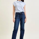 Selena Mid Rise Straight Leg with Fray Hem
