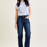 Selena Mid Rise Straight Leg with Fray Hem