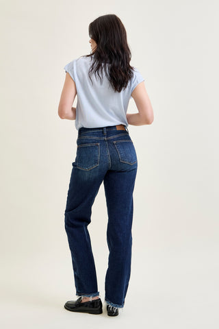 Selena Mid Rise Straight Leg with Fray Hem