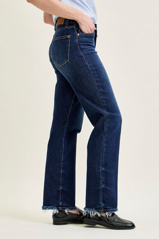 Selena Mid Rise Straight Leg with Fray Hem