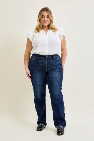 Selena Mid Rise Straight Leg with Fray Hem - PLUS