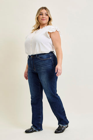 Selena Mid Rise Straight Leg with Fray Hem - PLUS