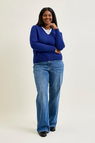 Samantha Mid Rise V-Front Straight Jeans - PLUS