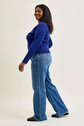 Samantha Mid Rise V-Front Straight Jeans - PLUS