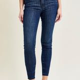 Kinsley Edgy Mid-Rise Skinnies with a Raw Twist